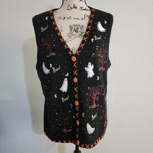 Halloween Novelty Knit Sweater Vest Festive Sequins Beads Appliques Ghost Fall